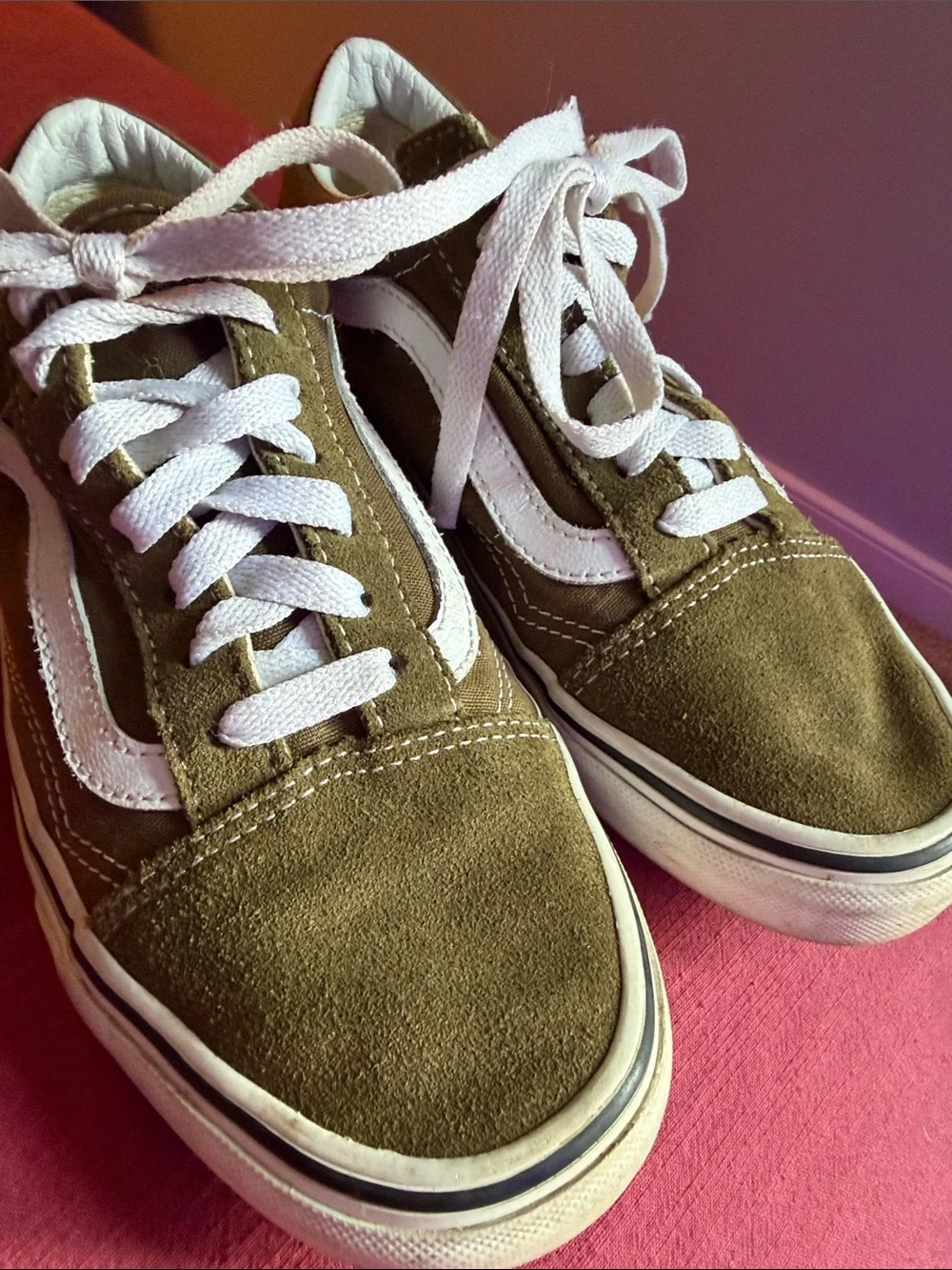 Vans Olive Green Canvas Low-Top Sneakers with White Stripe